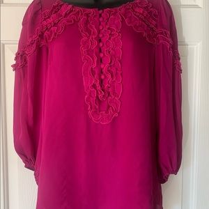 Nanette Lepore 100% magenta silk top